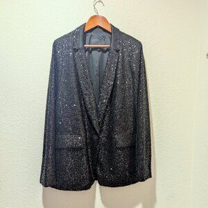 Banana Republic Soft Sequin Blazer Jacket, Black Sequin, Size 6